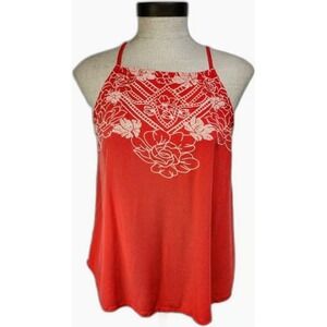 Love On A Hanger Halter Top Floral Embroidered Sleeveless Blouse Red Medium NWOT